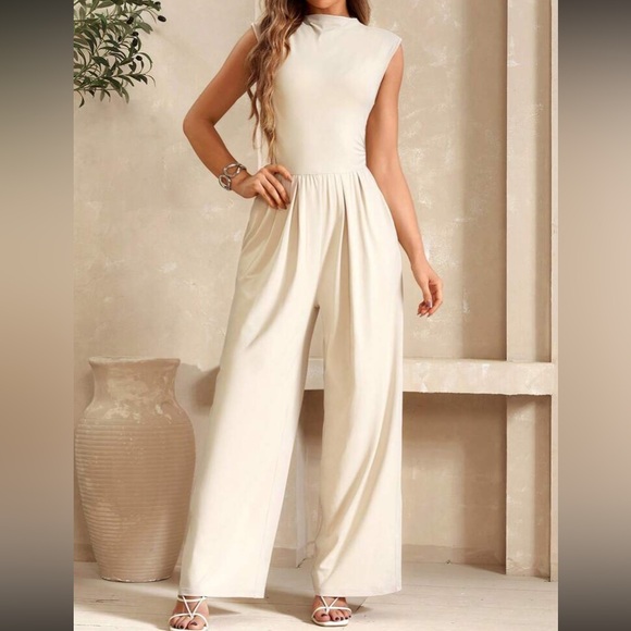 Luxe apricot stand collar comfy jumpsuit - Picture 4 of 16